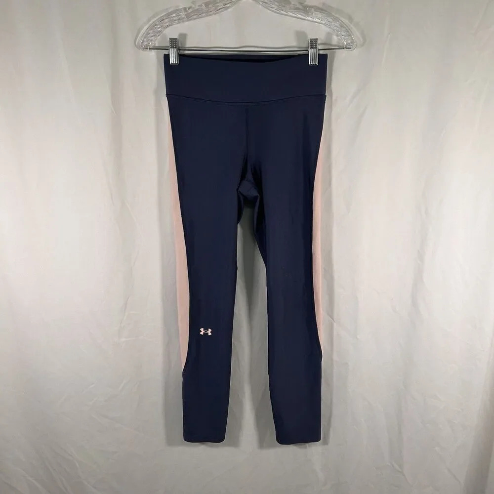 Under Armour Leggings Small Blue Pink Pull On Stretchy Mid Rise Compression